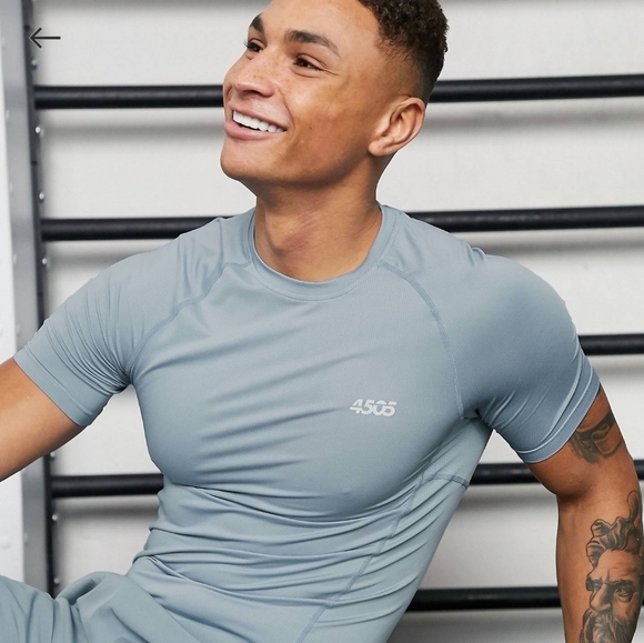 ASOS 4505 Muscle Training Shirt Dusty Blue - Picture 1 of 5